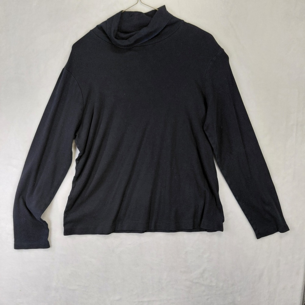 Eddie Bauer Black Pima Cotton Cowl Neck Long Sleeve Top Large Petite
